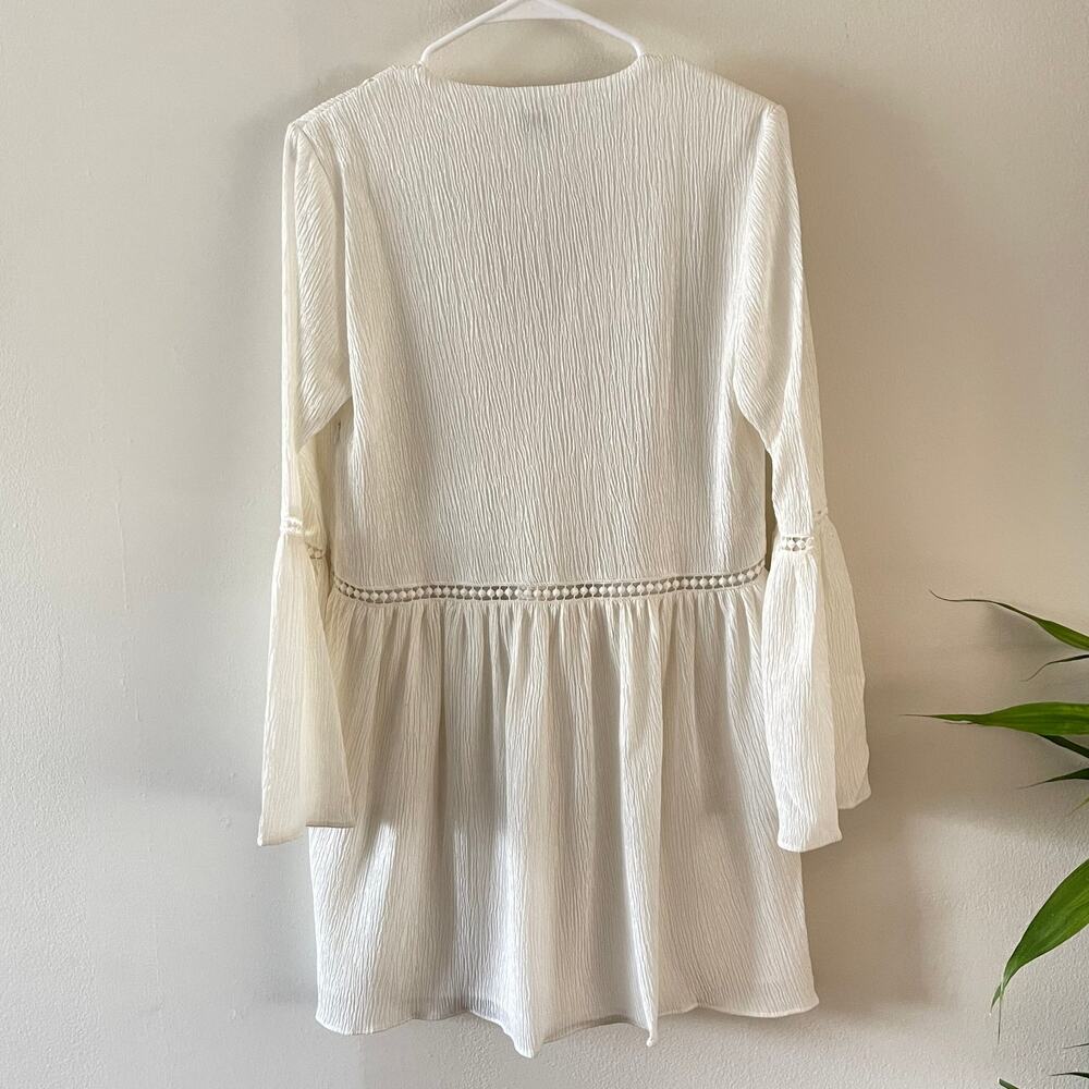 Boho Chic Tunic Peasant Dress Womens Small White Lagenlook Hippie Minimalist - Picture 2 of 9